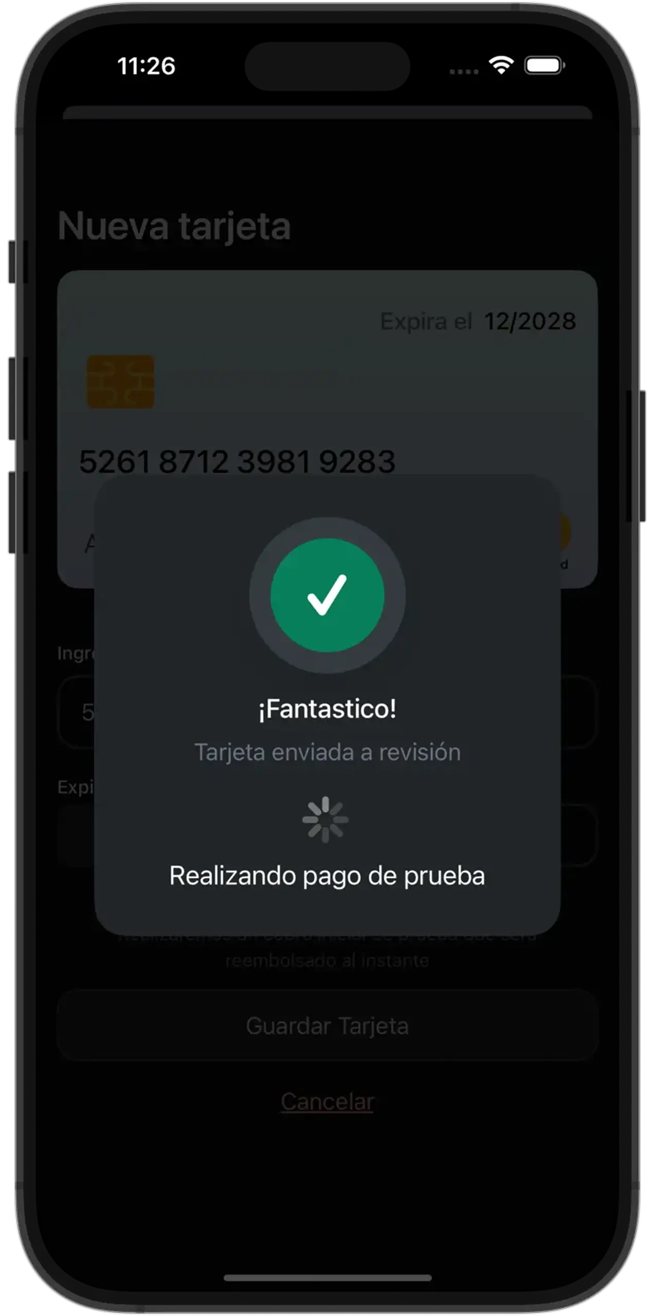 Device with a success alert on delivery app.