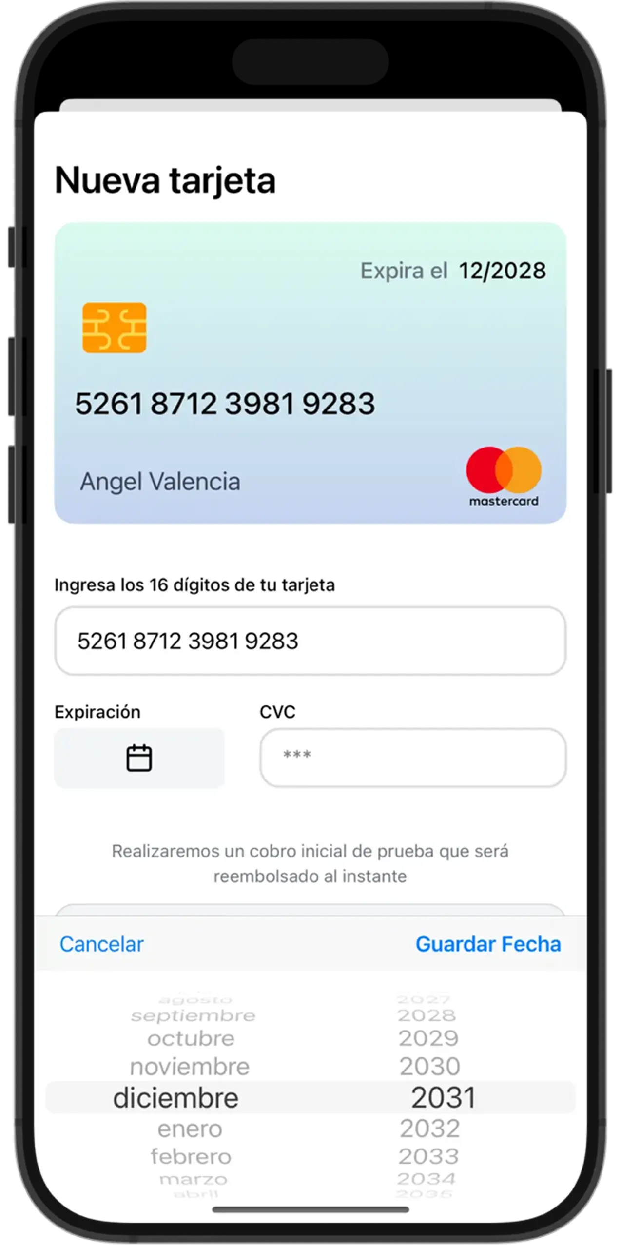 Device with a adding card flow on delivery app.