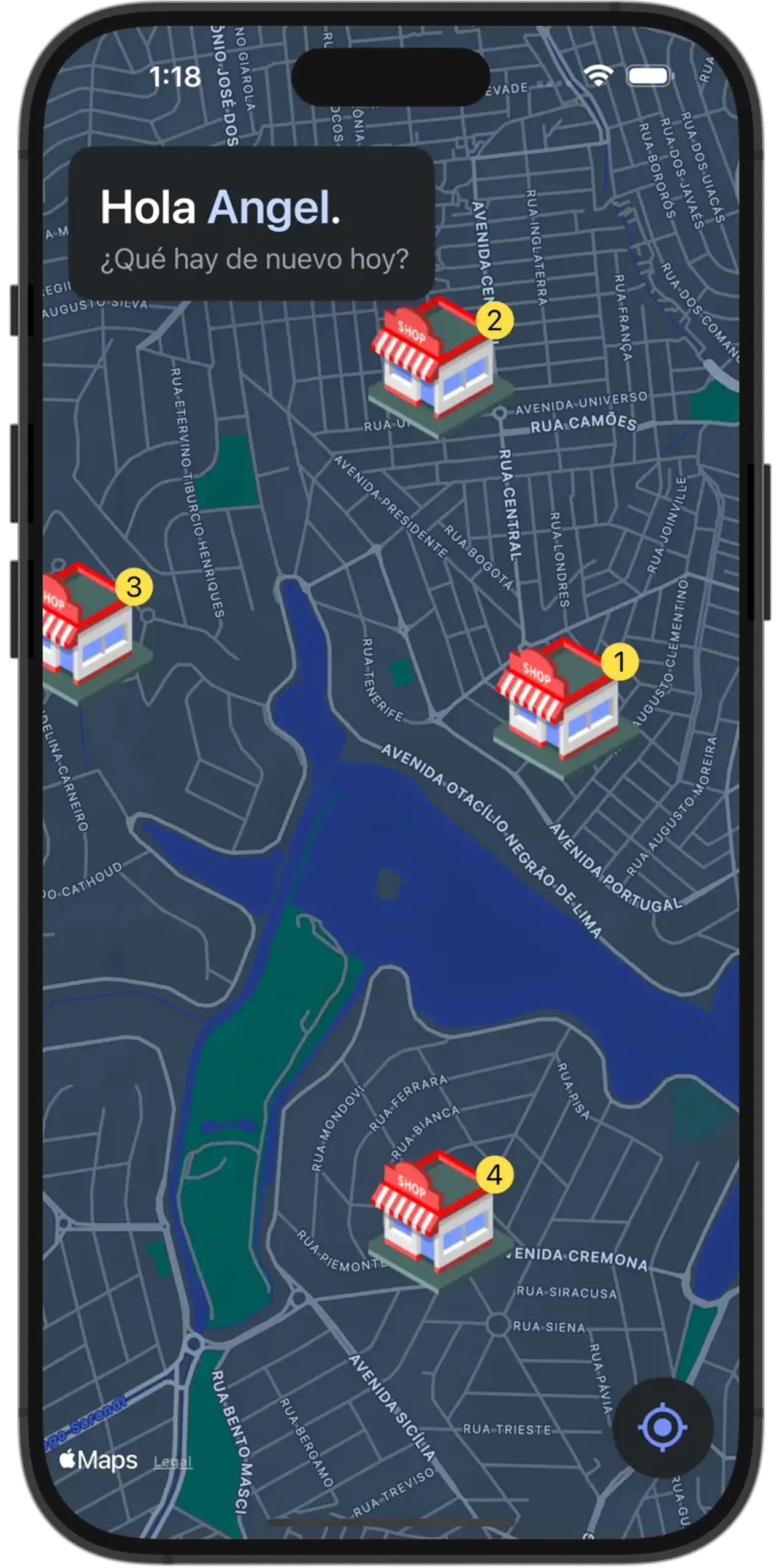 Device with a branches around on a delivery app.